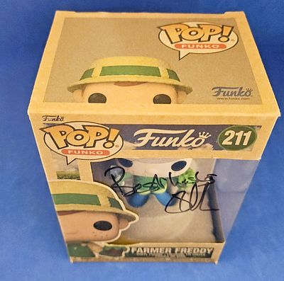 Jeremy Clarkson signed farmer Freddy Funko pop signed on box window.