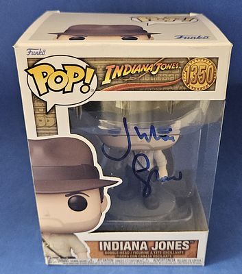 Julian Glover signed indiana Jones Funko Pop signed on box window.