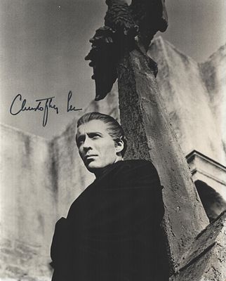 Christopher Lee signed 10x8inch black and white photo.