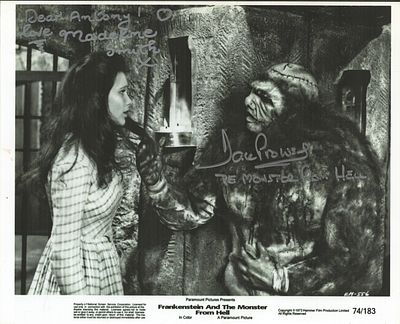 Madeline Smith and Dave Prowse signed 10X8 black and white movie still from Frankenstein and 