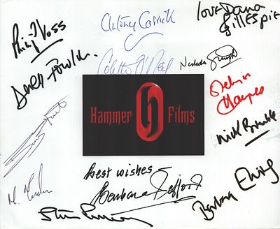 Hammerfilms signed 10X8 inch colour Logo Photo Signed by 13 In Philip Boss Derek fowler Barbara 