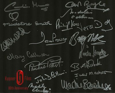hammer Horror Films 80th Anniversary logo photo signed by 15 plus amongst the signatures are 