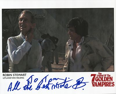 Robin Stewart Signed 10X8 colour movie still from The legend of the 7 Golden vampires Dedicated