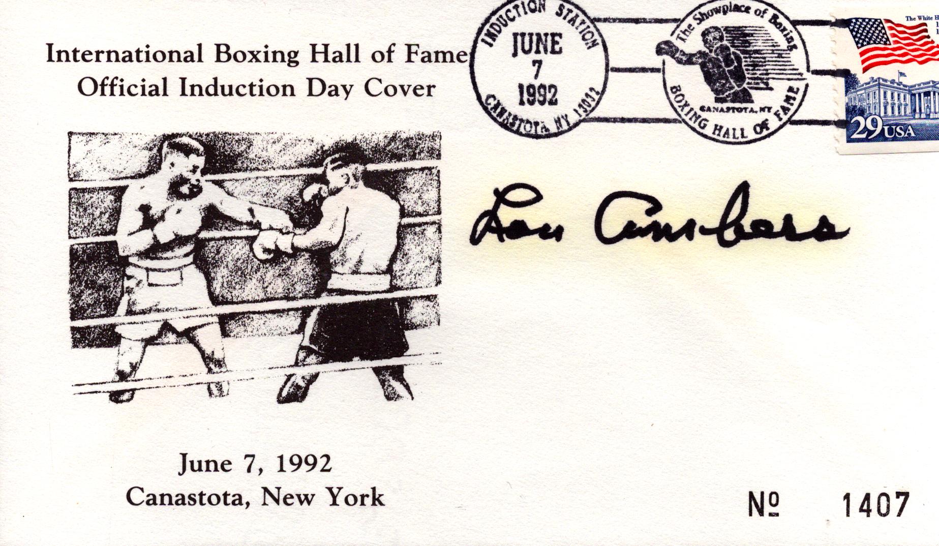 LOU AMBERS (1913-1995) 1930S Boxing Champion signed 1992 Boxing Hall Of Fame