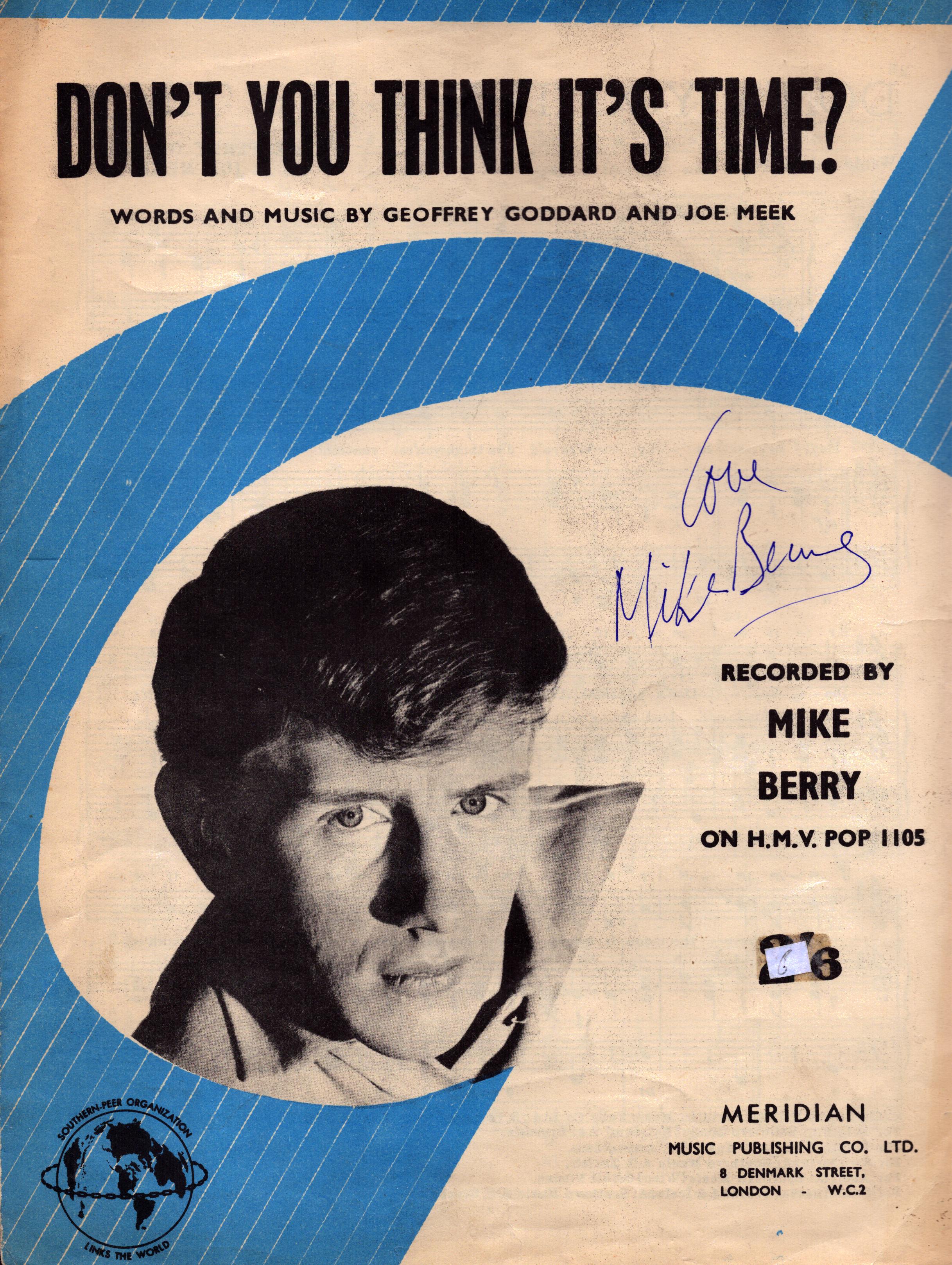 MIKE BERRY Singer Signed ‘Don’t You Think It’s Time?’ 1962 vintage Sheet Music