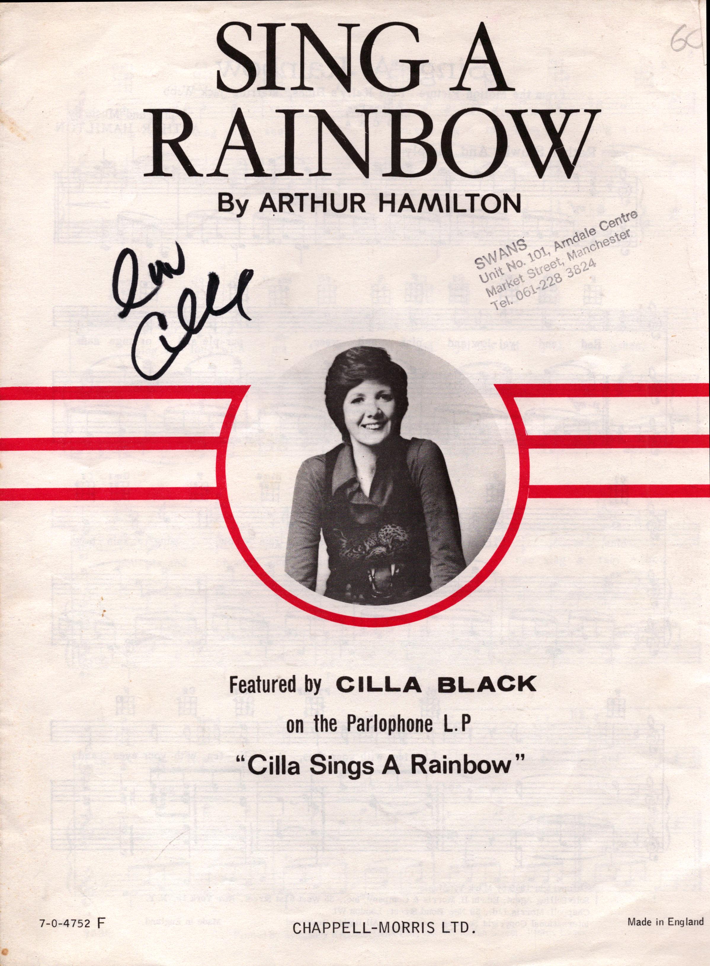 CILLA BLACK (1943-2015) Singer Signed ‘Sing A Rainbow’ vintage Sheet Music