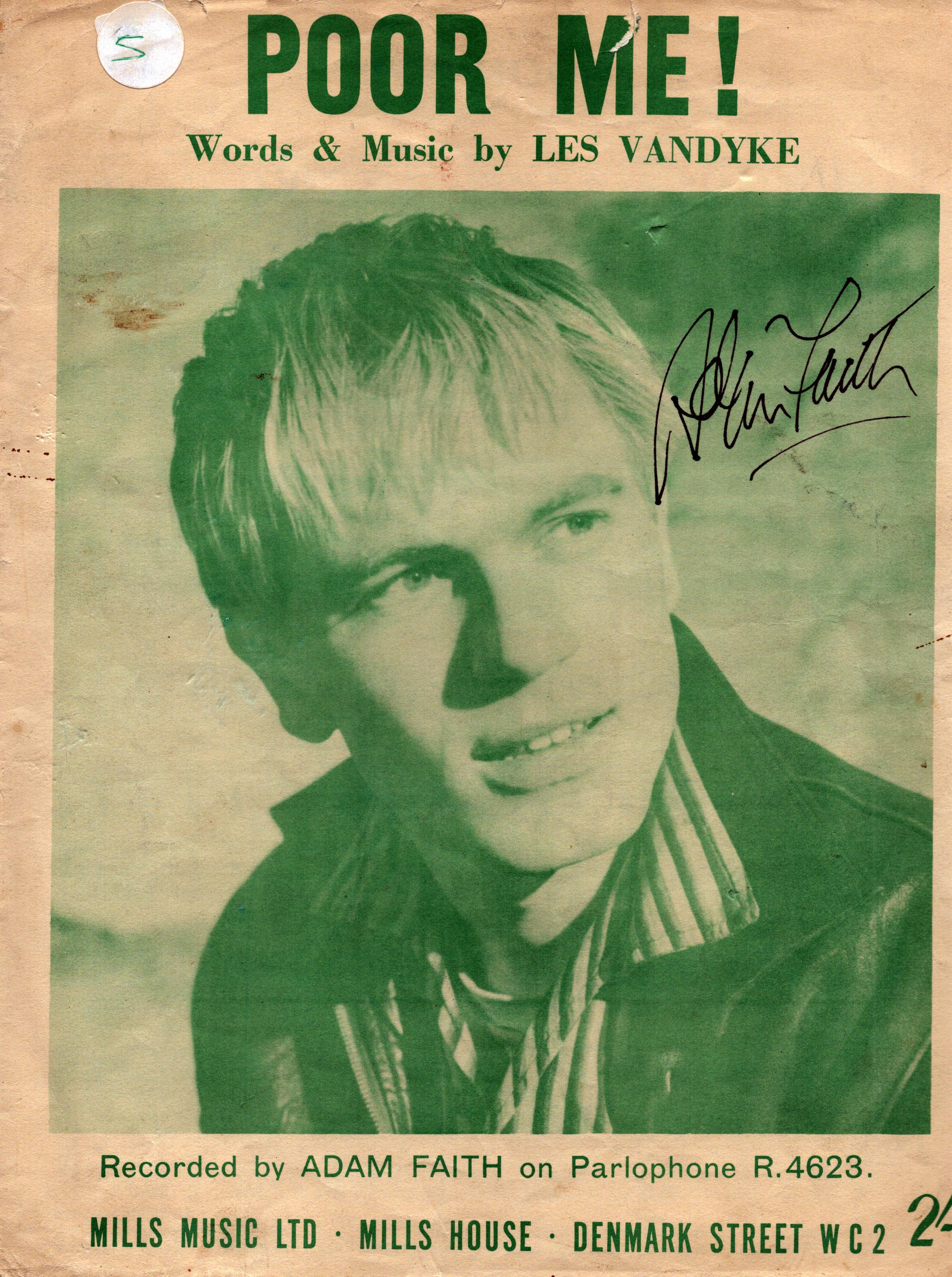 ADAM FAITH (1940-2003) Singer / Actor signed vintage ‘Poor Me’ Sheet Music