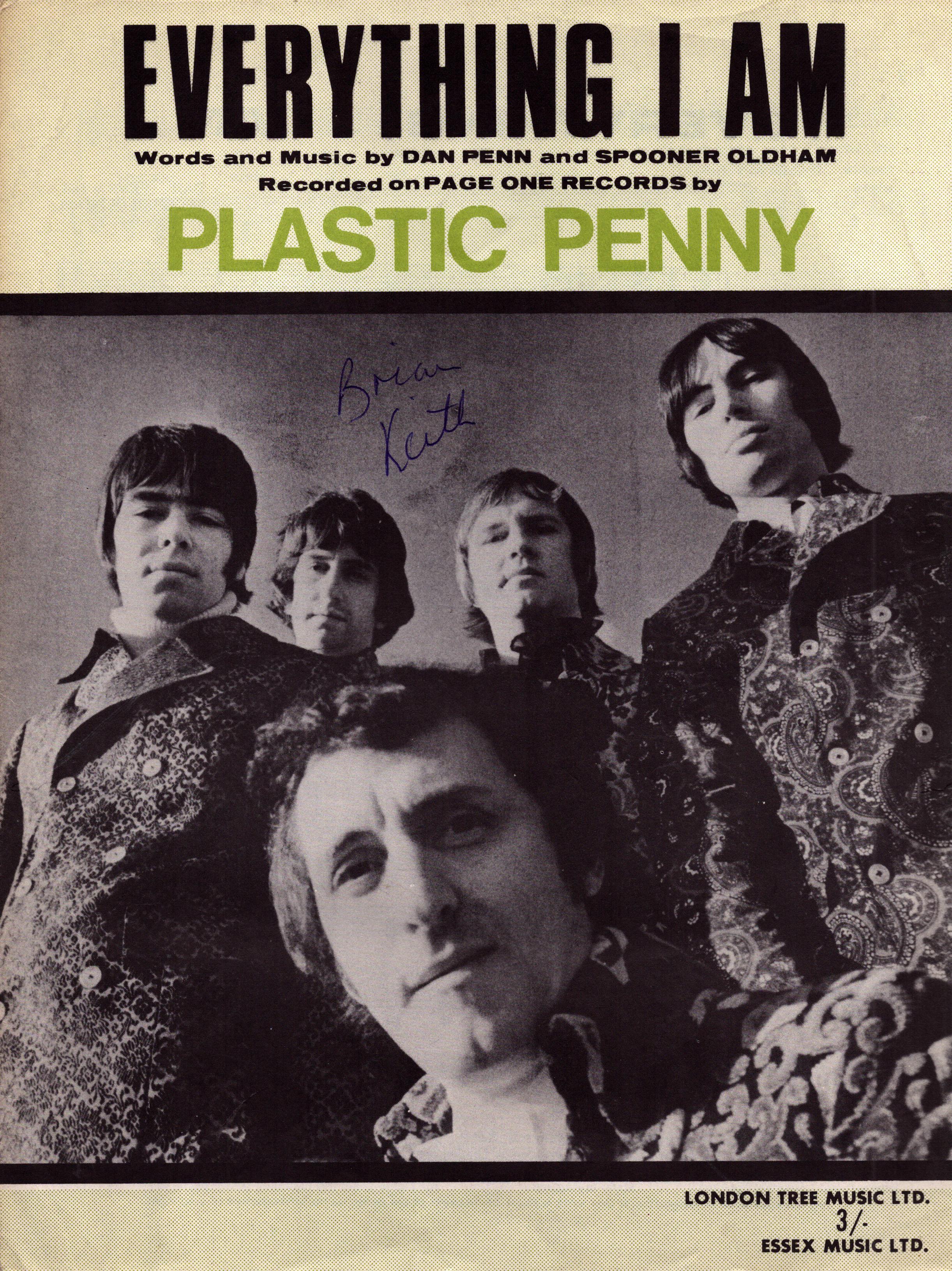 PLASTIC PENNY ‘Everything I Am’ 1968 Sheet Music signed by Singer Brian Keith