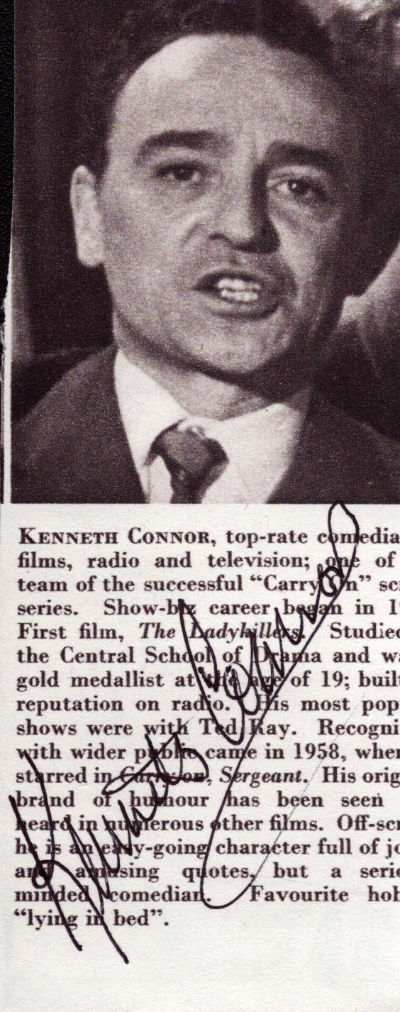 KENNETH CONNOR (1918-1993) Carry On Actor signed Picture