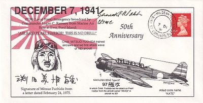50th Anniv Air Raid Pearl Harbour Signed K A Walsh USMC Fighter Ace 21. 7 De 91 Mildenhall CDS 