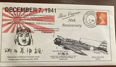 WW2 Alex Vraciu WW11 Ace signed 50th Anniv Air Raid Pearl Harbor cover. 7 Dec 1991 USS Arizona 
