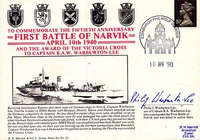 Philip J Warbourton-Lee VC winners son signed 50th Anniversary of the First Battle of Narvik 