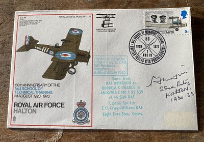 Rare BOB ace signed cover F/Sgt PF Morfill 501 sqn RAF Halton cover. RAF Museum SC13 50th ann 