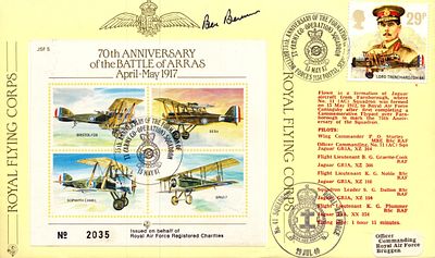 WW2 Battle of Britain Sqn Ldr George Ben Bennions signed RAF flown cover JSF5 70th Anniversary 