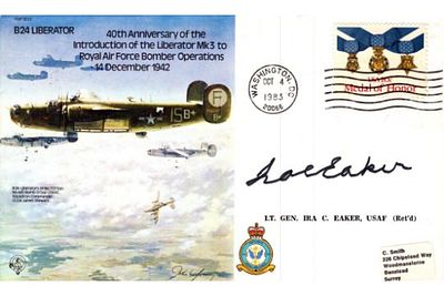 WW2 US Gen lra C Eaker signed B24 Liberator Bomber RAF flown Cover B33c 4 Oct 1983 Washington 