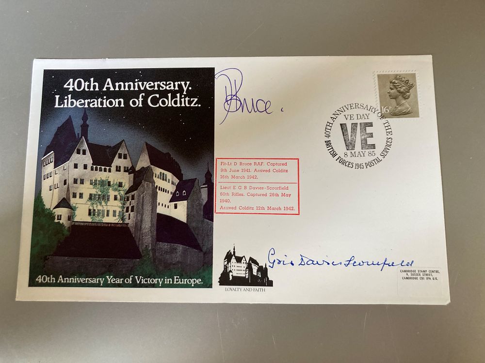 WW2 Colditz POWs Fl Lt D Bruce RAF and Lt E.G.B Davies Scourfield 60th Rifles signed 40th 