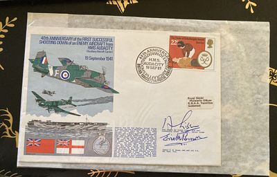 WW2 RAF Capt Eric Winkle Brown Ad J Gibson signed rare Navy official cover. RN11c Shooting Down 