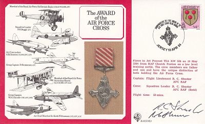 Air Force Cross cover1 4p Jersey Stamp Signed Shusters Father and son both AFCs. 10 Apr 84 