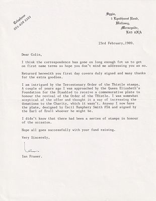 Victoria Cross autographed Letter Signed by Lieutenant Ian Fraser VC DSC RD* awarded the 