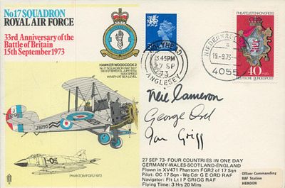 AVM Neil Cameron DSO DFC WW2 RAF Battle of Britain fighter ace signed 17 sqn 33rd ann BOB 1973 