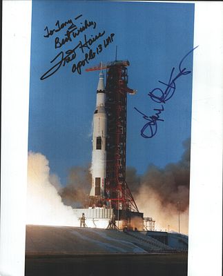 Fred Haise 1 and one other signed 10X8 inch colour launch photo