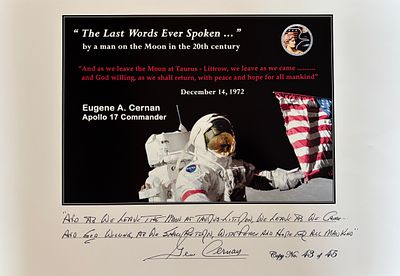 Gene Cernan signed Limited Edition 19x13 colour print of the manuscript "The Last Words Ever 