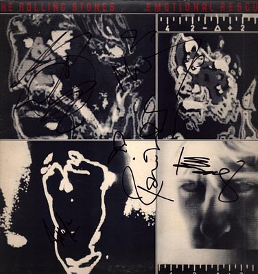 The Rolling Stones signed Emotional Rescue vinyl album, 1980. Signed by Mick Jagger, Keith 
