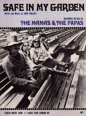 John & Michelle Phillips signed Mamas & The Papas, Safe in my Garden sheet music.