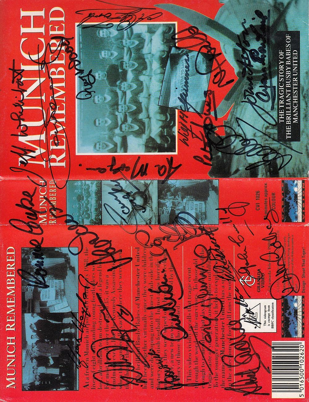 Lot 231: Autographed MUNICH REMEMBERED Man United VHS Tape issued...