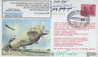 Zeppelin Crew veterans Ultra Rare RAF cover signed by 5 inc Hindenberg survivors. Zeppelins 
