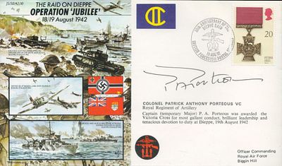 WW2 Colonel Pat Porteous VC Signed cover Operation Jubilee 18/19 August 1942 FDC. British Stamp 