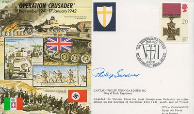Capt Phillip Gardner VC Victoria Cross winner signed 50th ann WW2 cover Operation Crusader 