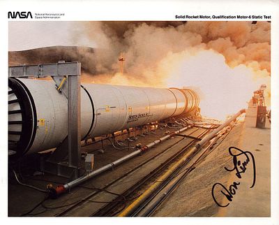 Astronaut Don Lind signed 10 x 8-inch NASA Solid Rocket Motor Qualification Motor -6 static 