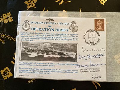 WW2 HMS Indomitable 50th Ann Operation Husky Signed 3 veterans official Navy cover RNCH8c. 9 
