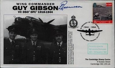 WW2 Sgt Laurence Rasmussen MID 106 sqn signed Guy Gibson VC RAF cover. 1994 Woodhall Spa Memory 