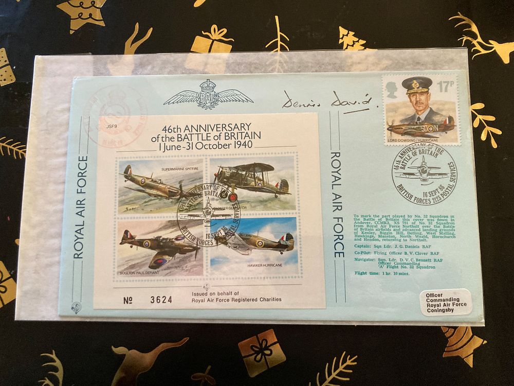 WW2 BOB ace Group Captain W. D David DFC AFC signed 46th ann BOB flown cover. 87 and 213 Sqn 