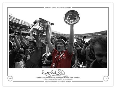 Autographed GORDON HILL 16 x 12 Limited-Edition: Manchester United's GORDON HILL and Stuart 