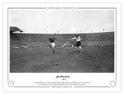 Autographed HAROLD HASSALL 16 x 12 Limited-Edition: England centre-forward HAROLD HASSALL 