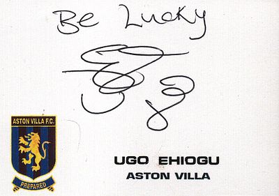UGO EHIOGU (1972-2017) signed Aston Villa Card.