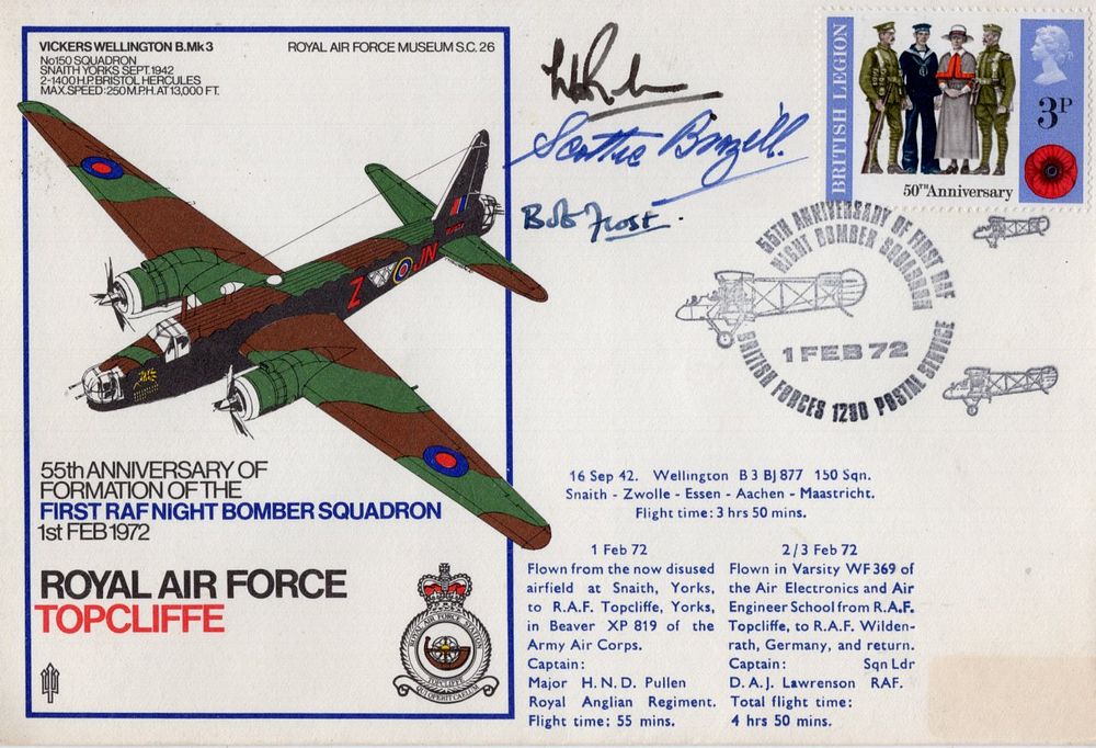 WW2 RAF cover signed by the first ever RAF bomber crew to be shot down over Europe and evade 