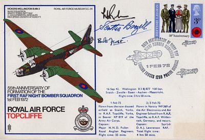 WW2 RAF cover signed by the first ever RAF bomber crew to be shot down over Europe and evade 