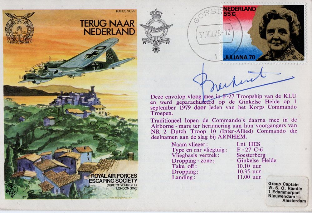 WW2 Dutch soldier Baron J.A Bentinck signed cover. Bentinck was captured in 1942 and in 1944 