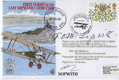 Tom Sopwith, designer of the legendary Great War aircraft the Sopwith Camel, signed Sopwith 