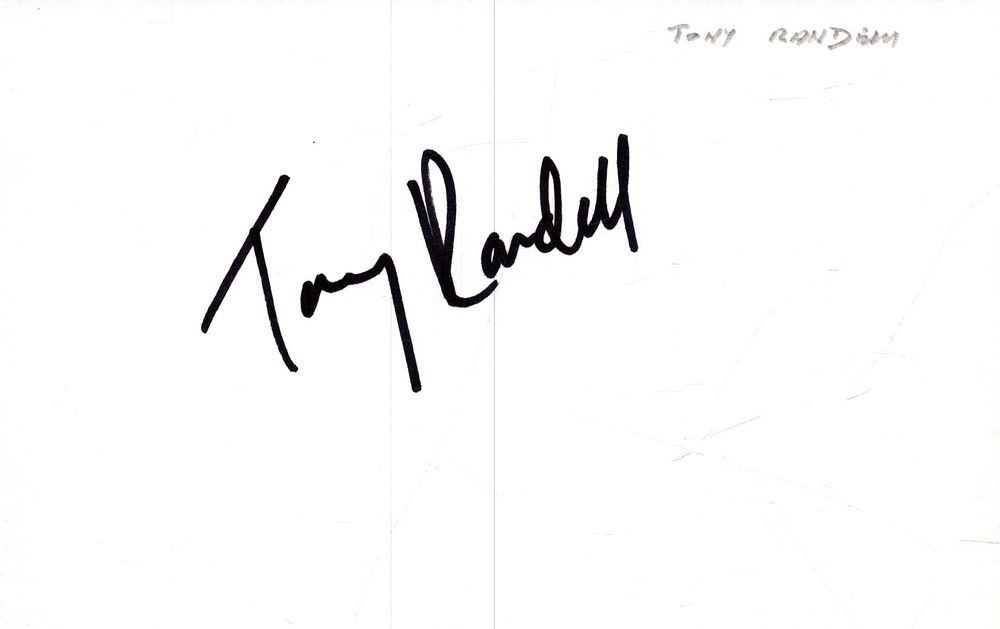 Tony Randall signed 6X4 inch white card.