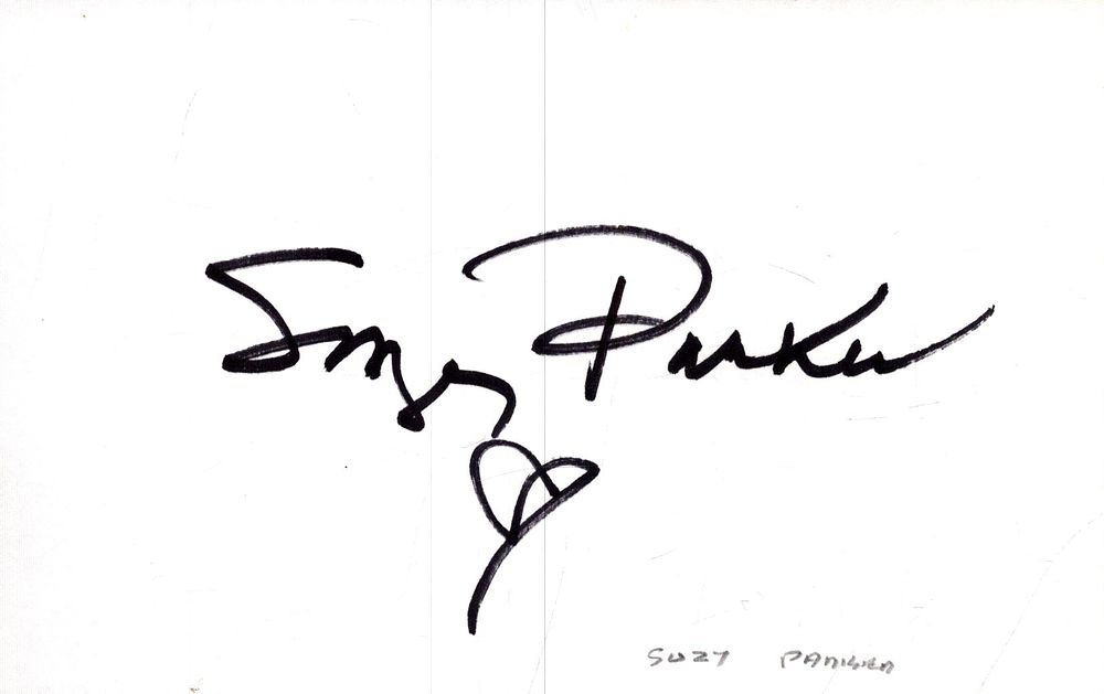 Suzy Parker signed 6x4 inch white card.