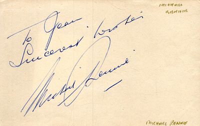 Michael Rennie Signed 6X4 inch signature dedicated.