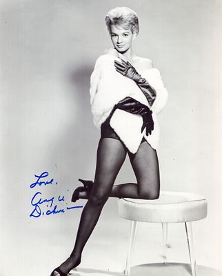 Angie Dickinson signed 14 by 12 inch black and white photo.