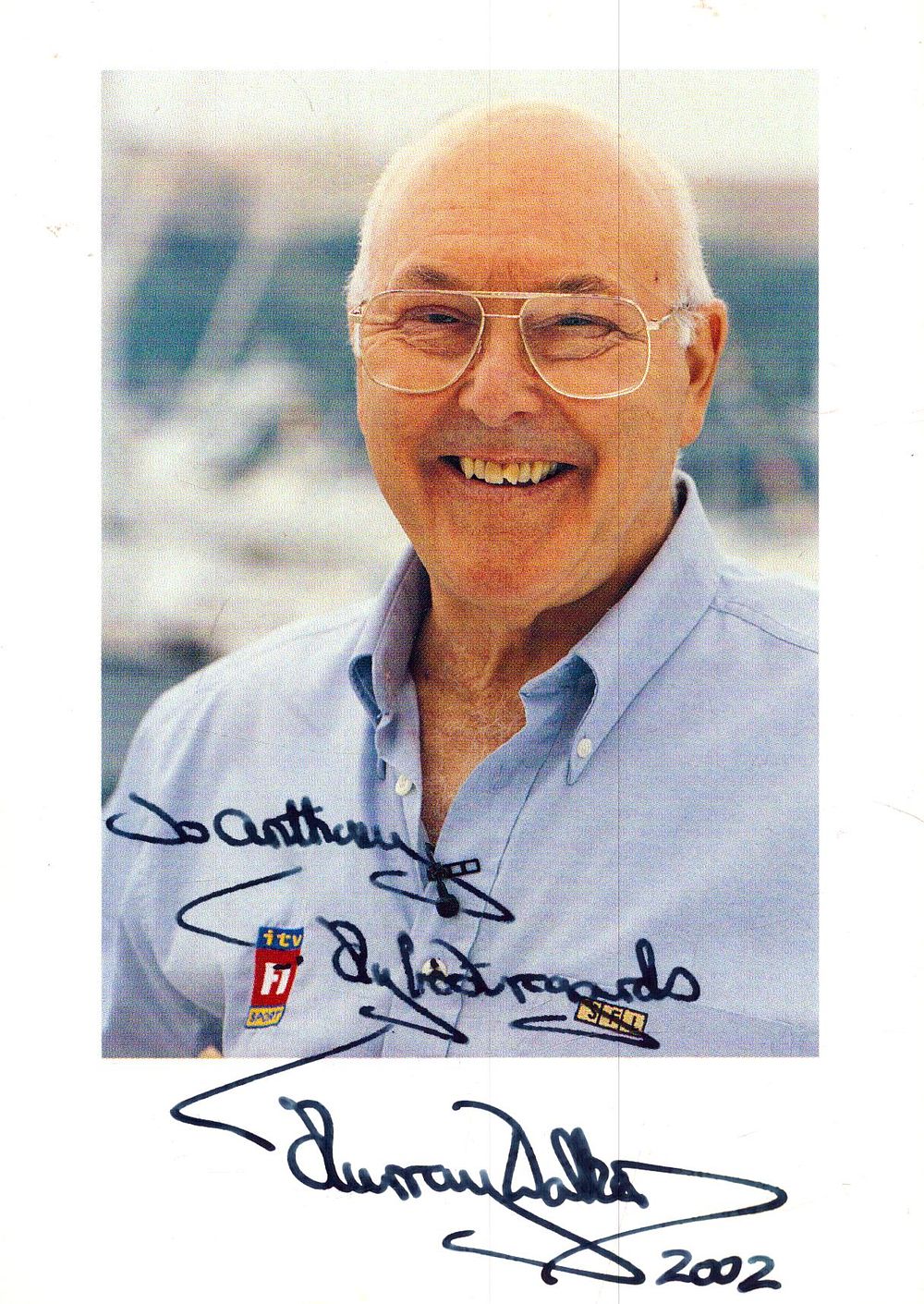 Murray Walker signed 6x4 inch colour photo Dedicated.