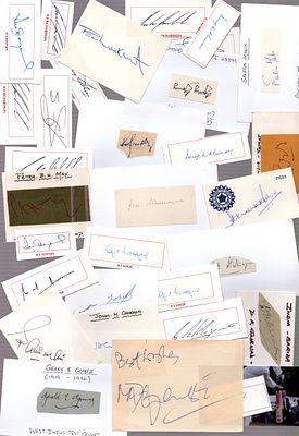 Test cricketers signed card collection includes over 30 signatures
