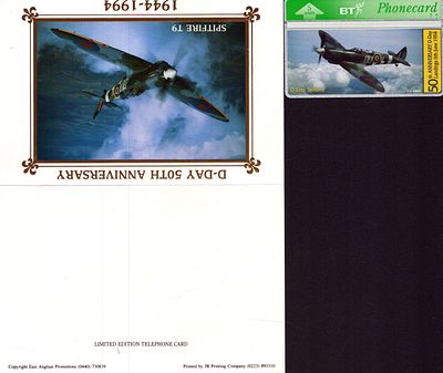 Limited edition Normandy anniversary of D day in the Spitfire ML407 phone card certificate 